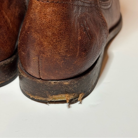 Frye Anna Shortie Distressed Brown Leather Size 7 M Slouch Ankle Boots Boho - Picture 10 of 13